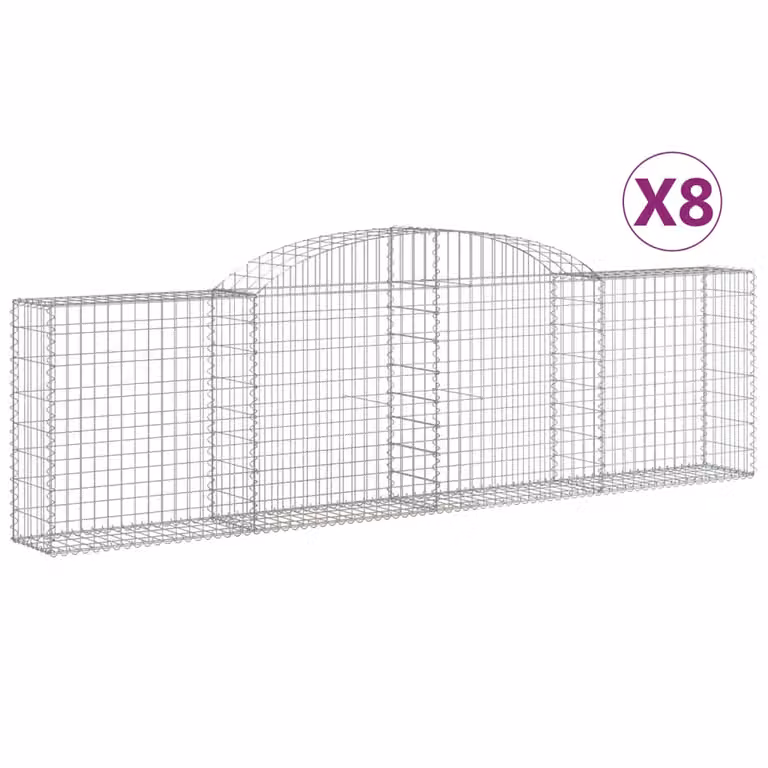 Set de 8 cestas de gaviones con forma de arco videx en acero galvanizado color gris y plata, An/P/Al: 300 x 30 x 80/100 cm