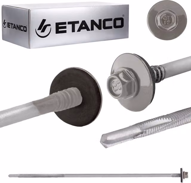 Tornillos autoperforantes de acero galvanizado Etanco Gtr12 Sp A19 5,5/6,3x230mm color gris RAL 9007 con cabeza hexagonal