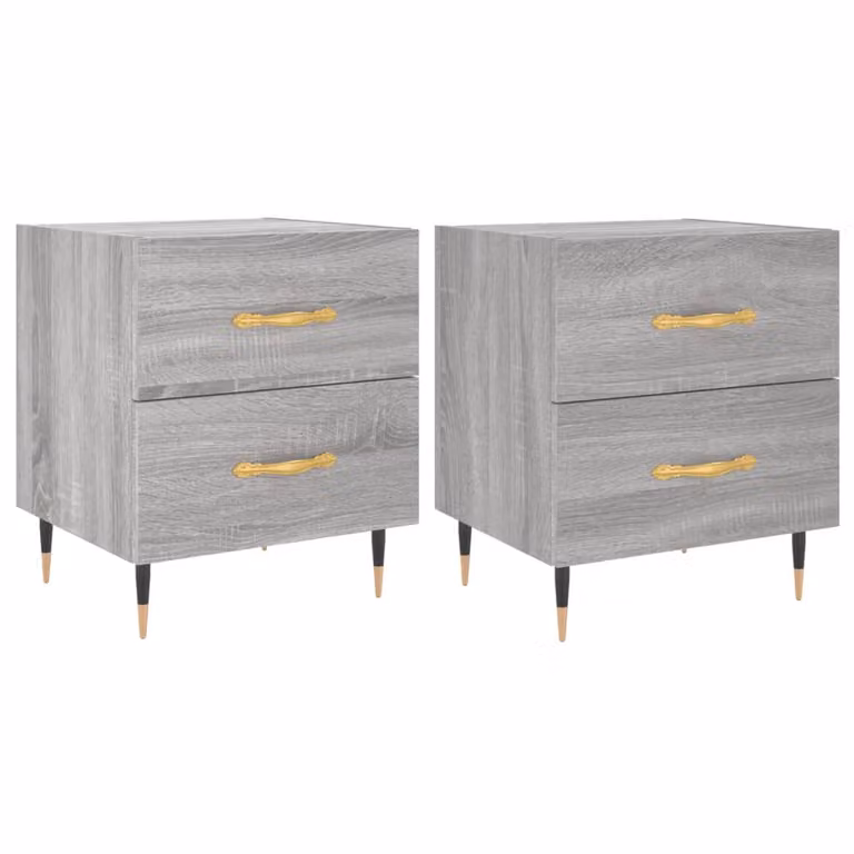 Set de 2 mesitas de noche vidaXL en madera de ingeniería color gris Sonoma, An/P/Al: 40 x 35 x 47,5 cm