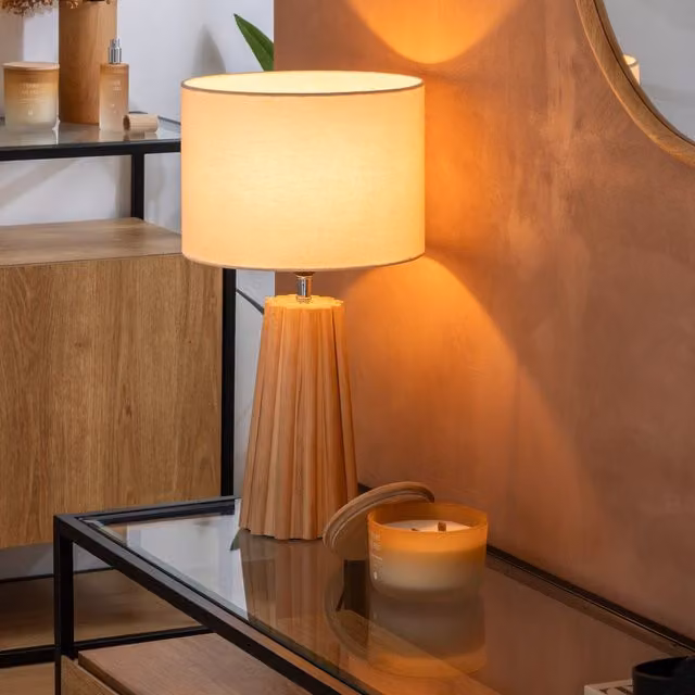 Lámpara de mesa Atmosphera Adon de estilo oriental en color beige y cristal transparente, Altura: 53 cm
