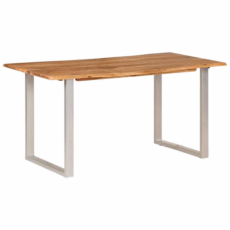 Mesa de comedor rectangular de madera de acacia y metal vidaXL, estilo industrial con borde natural, color marrón y plata, An/P/Al: 154 x 80 x 76 cm