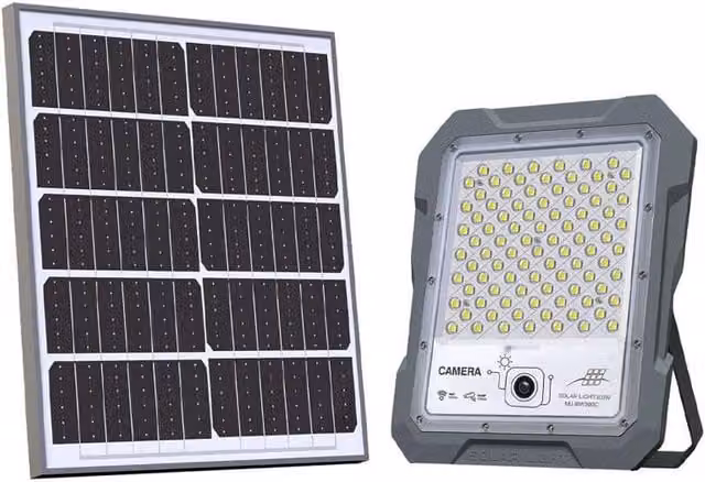 Proyector LED solar KOOB de 200W con cámara CCTV WiFi y sensor de movimiento en color blanco frío