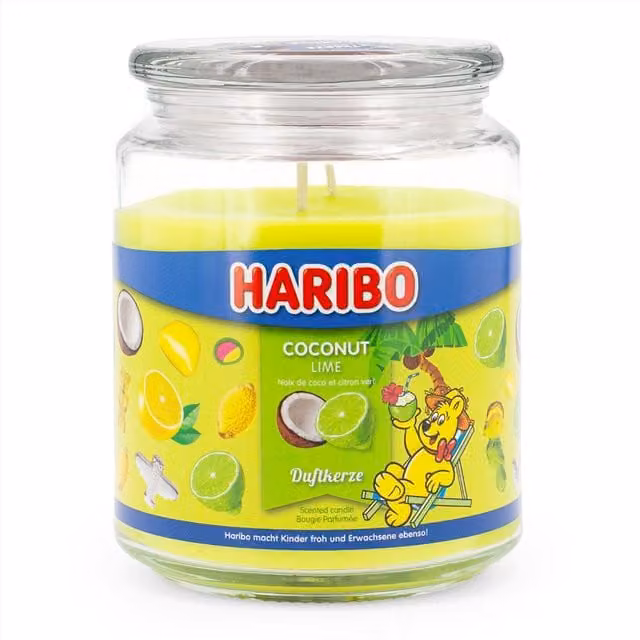 Vela aromática de pilar NORTHIX en tarro de cristal multicolor amarillo con fragancia de verano para mesa