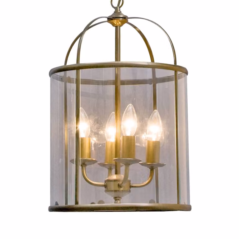 Lámpara colgante Steinhauer Pimpernel de estilo clásico en bronce y latón viejo con pantalla de cristal transparente y regulable para pasillos