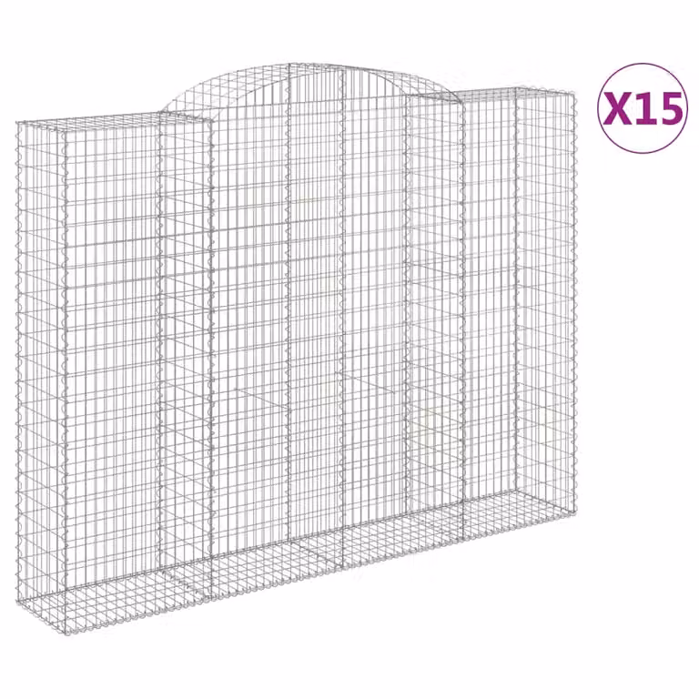 Set de 15 cestas de gaviones vidaXL en forma de arco de acero galvanizado color gris, An/P/Al: 300 x 50 x 220/240 cm