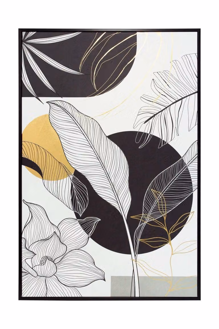 Cuadro decorativo floral y abstracto Decorshopping Muebles en negro, blanco y dorado, An: 92 cm, Al: 62 cm