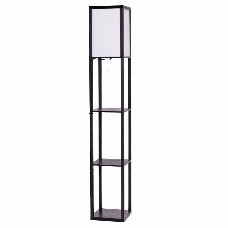 Costway Lámpara de Pie Moderna con Estantería de Madera y Metal en Negro para Salón o Dormitorio An/P/Al: 26 x 26 x 160 cm