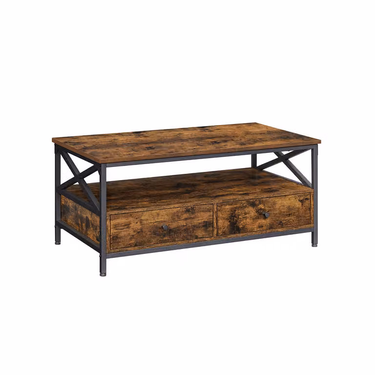 VASAGLE Mesa de centro industrial rectangular de madera y metal en marrón y negro, An/P/Al: 100 x 55 x 45 cm