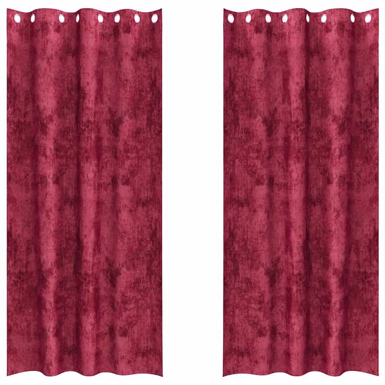 Set de 2 cortinas de terciopelo opacas vidaXL en color rojo vino tinto con aislamiento térmico, An/Al: 140 x 245 cm