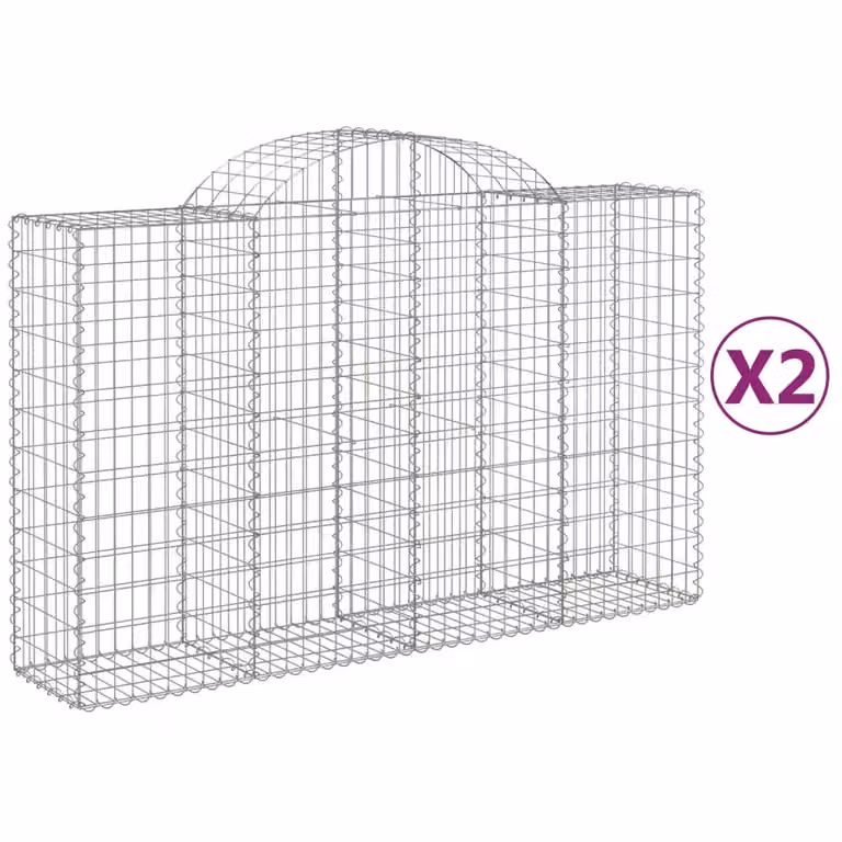 Set de 2 cestas de gaviones con forma de arco vidaXL en acero galvanizado color plata, An/P/Al: 200 x 50 x 120/140 cm
