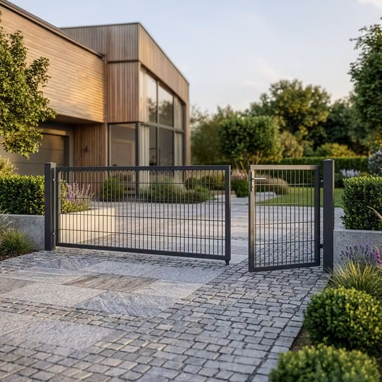 Puerta de jardín de doble hoja Home Deluxe ADITUS en acero galvanizado color antracita, An: 350 cm, Al: 80 cm