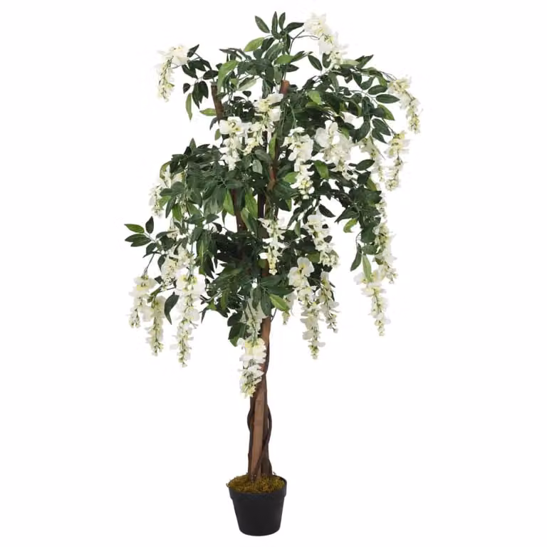 Árbol de wisteria artificial vidaXL con 840 hojas en colores verde y blanco, Altura: 120 cm