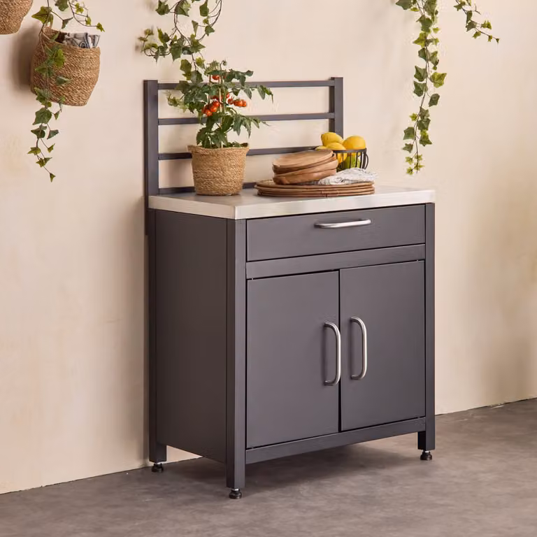Módulo de cocina exterior Grimaud de acero con 1 cajón y 2 puertas, negro mate, An/P/Al: 80 x 72 x 46 cm