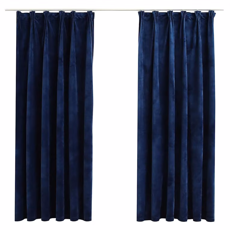 Set de 2 cortinas opacas de terciopelo vidaXL en azul oscuro con ganchos, An: 140 cm, Al: 175 cm