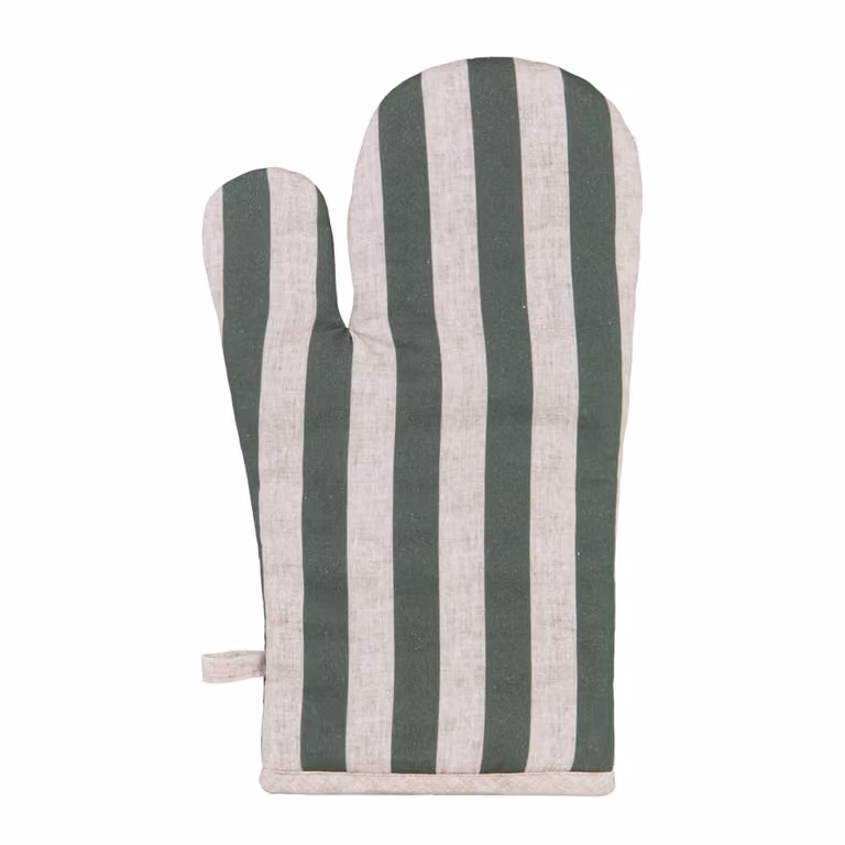Guante de cocina de algodón AVOLA con rayas en verde y beige, 19 x 33 cm