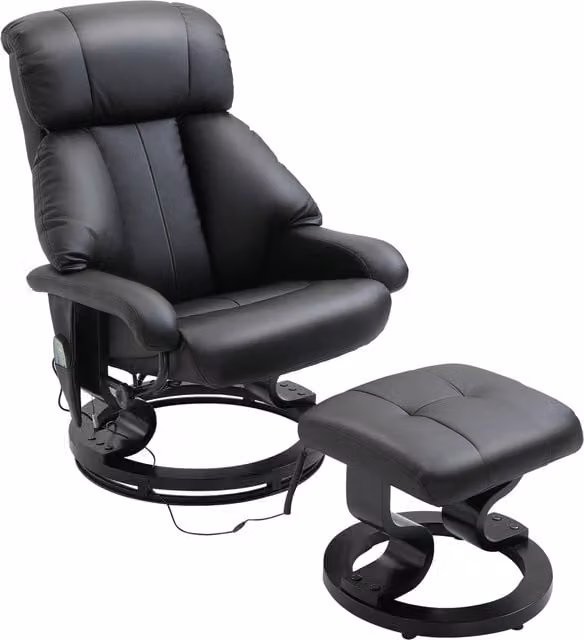 Sillón de masaje HOMCOM con reposapiés, 10 puntos de vibración y respaldo ajustable, acabado en piel sintética negra