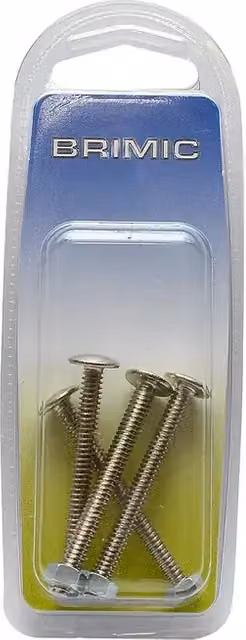 Pack de 4 tornillos de rosca métrica con tuerca Brimic de acero inoxidable color plata, Largo: 50 mm, M 3