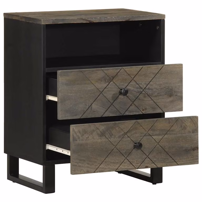Mesilla de noche vidaXL en madera de mango y metal color negro mate An/P/Al: 50 x 33 x 62 cm