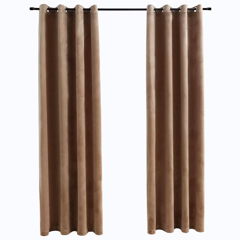Set de 2 cortinas opacas de terciopelo vidaXL con anillas en color beige, An/Al: 140 x 225 cm