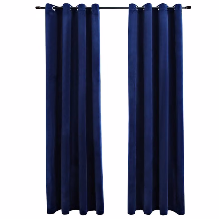 Set de 2 cortinas opacas de terciopelo vidaXL en azul oscuro con anillas, An/Al: 140 x 175 cm