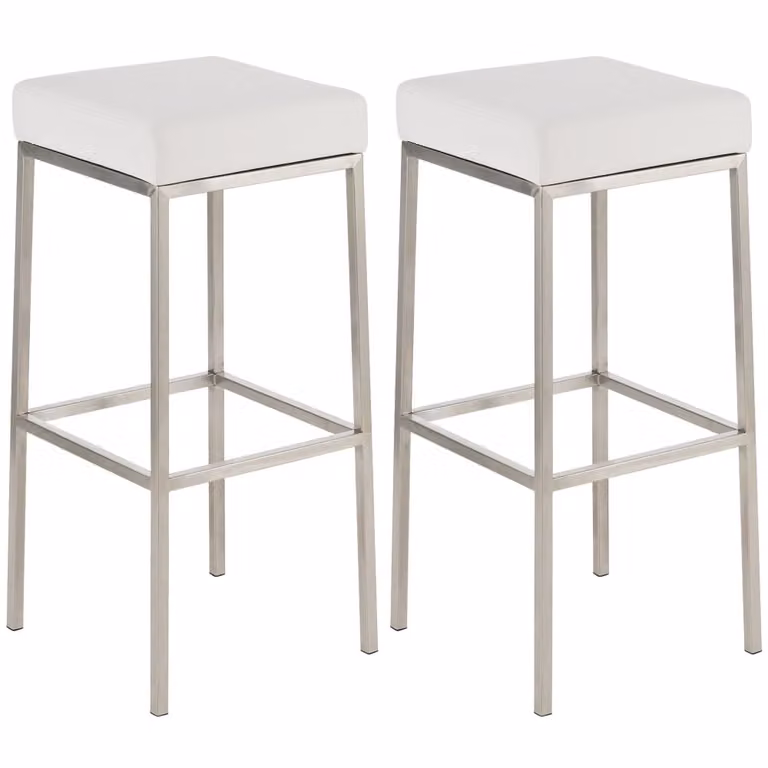 Set de 2 taburetes de bar Montreal de CLP en simil cuero blanco y acero inoxidable con altura de 80 cm