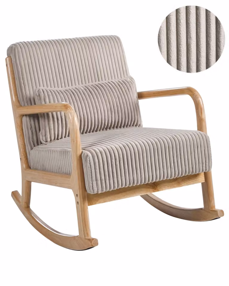 Mecedora Beliani de estilo escandinavo con tapizado de pana beige y estructura de madera maciza para adultos