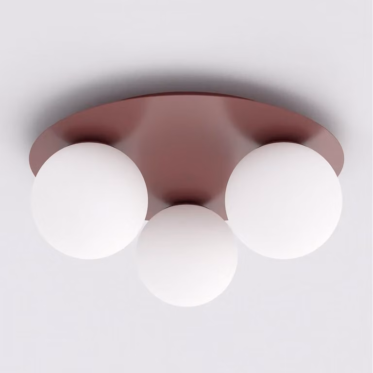 Lámpara de techo SOLAR de Kendra Home en color rojo y blanco con esferas de vidrio y estructura de metal para salón o dormitorio