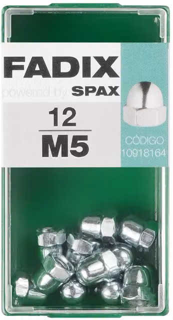 Tuerca ciega cincada FADIX M5 de acero color plata, caja de 12 unidades