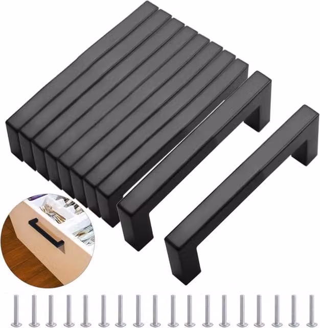 Juego de 10 tiradores de barra NOSHEIR en acero inoxidable negro mate para armarios de cocina, diseño cuadrado moderno, longitud 160 mm, incluye tornillos