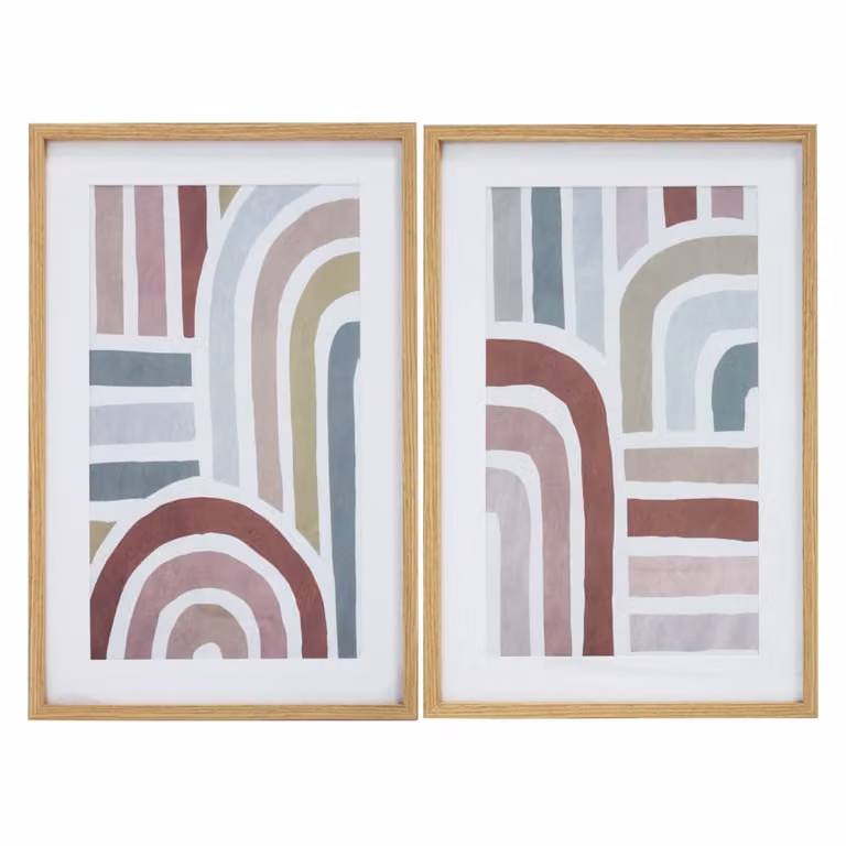 Set de 2 cuadros abstractos geométricos multicolor Decorshopping Muebles An/P/Al: 60 x 40 x 2,5 cm