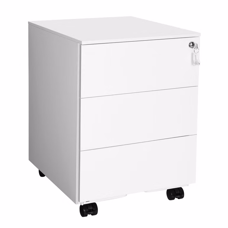 Archivador de oficina Songmics de metal con 3 cajones, cierre de seguridad y ruedas, color blanco, An/P/Al: 39 x 45 x 55 cm