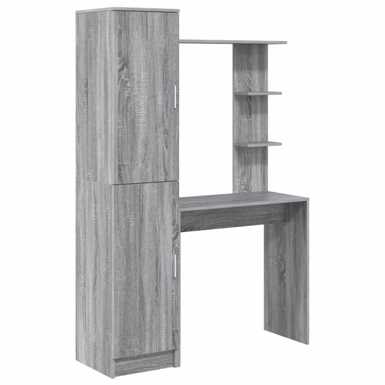 Set de 2 escritorios modernos vidaXL con estante de almacenamiento en color gris sonoma y marrón mate