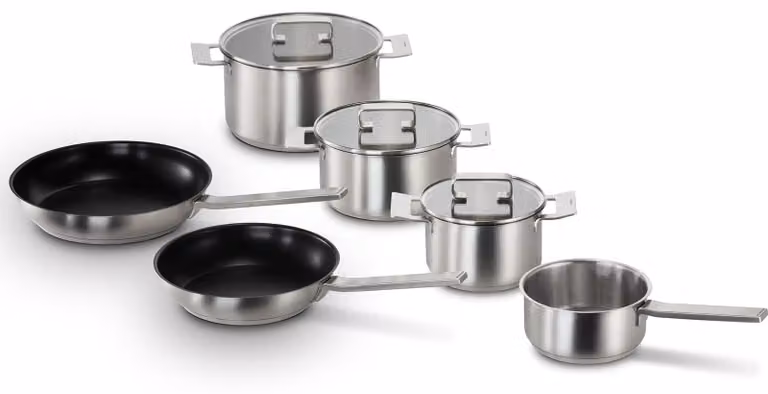 Conjunto de 6 piezas de utensilios de cocina Bosch con revestimiento antiadherente en acero inoxidable y aluminio, color plata y negro