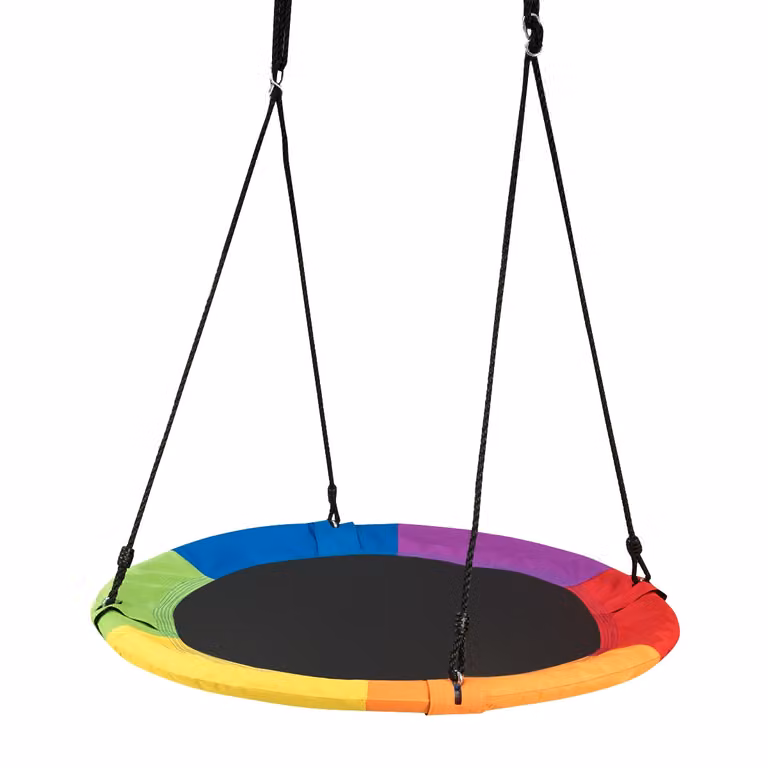 Columpio Nido Redondo para Niños Costway Multicolor con Diseño Abstracto y Altura Ajustable, Diámetro: 100 cm