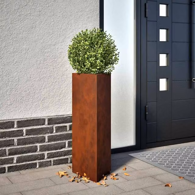 Jardinera de acero corten Maison exclusive color marrón An/P/Al: 30 x 26 x 75 cm