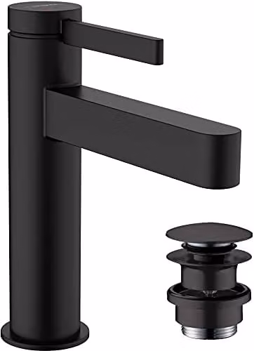 Grifo monomando para lavabo Hansgrohe Finoris en negro mate con vaciador Push-Open