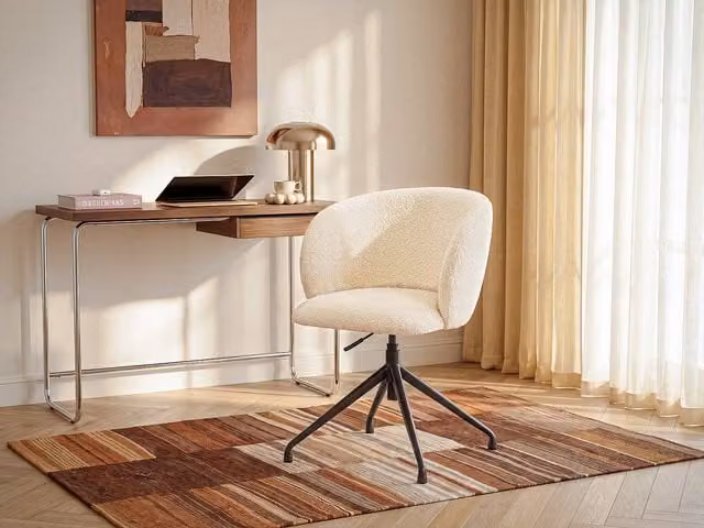 Silla de escritorio Dumali con tela boucle en blanco y negro, altura ajustable y giro de 360 grados para oficina o casa