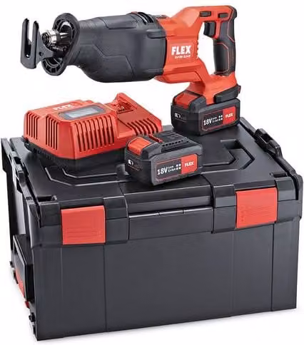 Sierra Pendular Flex 18V RSP DW 18.0-EC/5.0 en color rojo con 2 baterías recargables y cargador