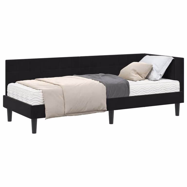 vidaXL Estructura de Cama de Esquina con 2 Colchones de Espuma en Terciopelo Negro, An/P: 80 x 200 cm
