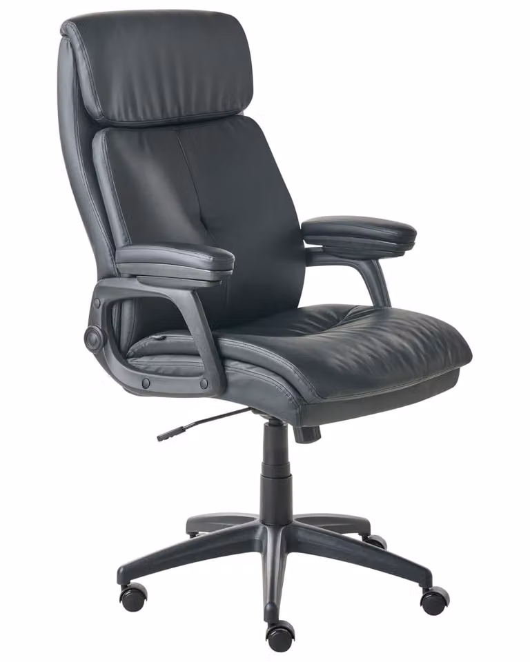 Silla ejecutiva Beliani en piel sintética negra con reposabrazos y altura ajustable para oficina o casa
