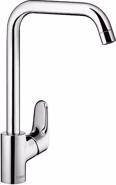 Grifo de cocina monomando Hansgrohe en acabado cromo brillante con caño giratorio y ahorro de agua