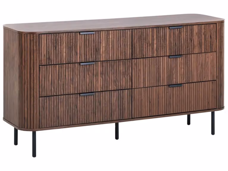 Cómoda retro de 6 cajones Beliani en color marrón y negro para dormitorio o salón