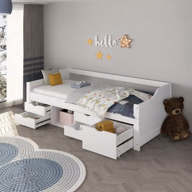 Cama infantil Home Deluxe COSMOS con cajones en color blanco, An/P/Al: 90 x 200 x 66 cm