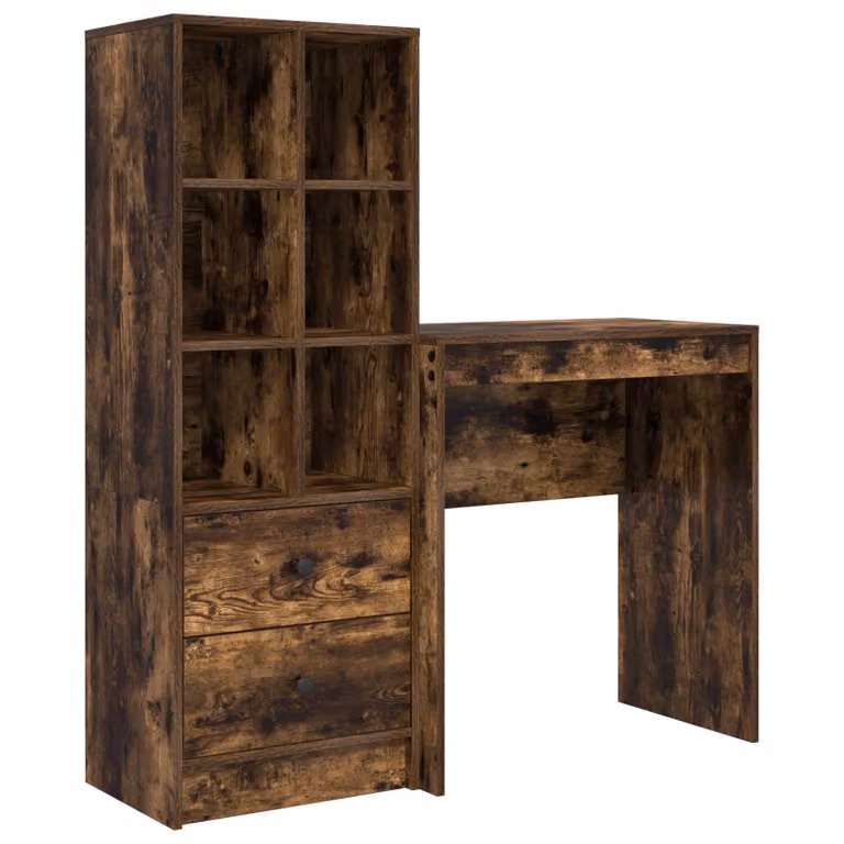 Set de 2 escritorios modernos vidaXL en roble ahumado con estantería, An/P/Al: 115,5 x 40 x 127 cm
