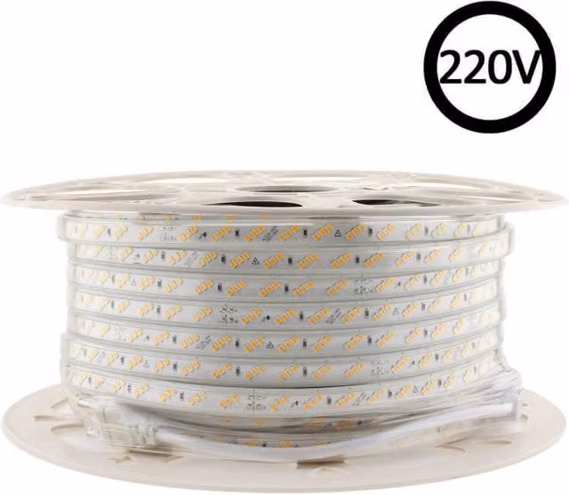 Tira LED LEDBOX SMD2835 Blanco Frío, 10W/m, 180 LED/m, 220V, Regulable Triac y Cortable cada 20cm, Carrete de 50 Metros