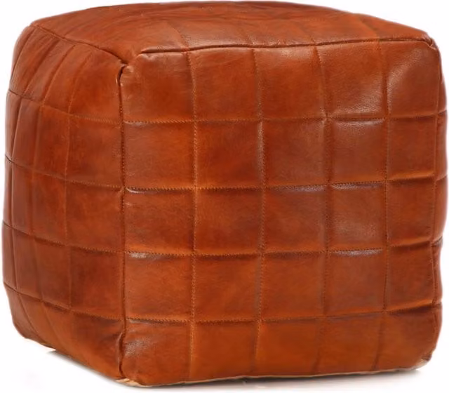 Puf de cuero auténtico SYFAX marrón en forma de cubo An/P/Al: 40 x 40 x 40 cm