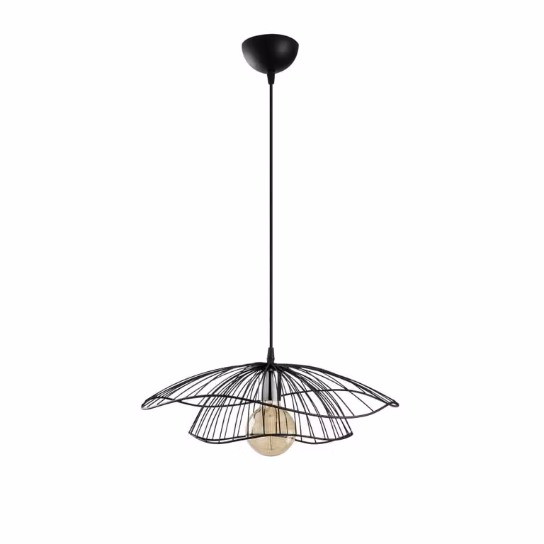 Lámpara de suspensión Flor de Menzzo en metal negro con altura ajustable