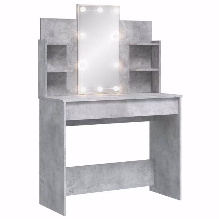 Tocador con luces LED vidaXL estilo Hollywood en color gris, An: 96 cm, P: 40 cm, Al: 142 cm