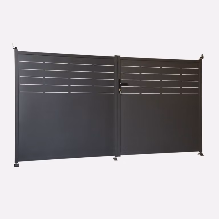 Puerta de jardín de dos hojas SWEEEK de acero galvanizado con cerradura y manija, color antracita, An/Al: 300 x 160 cm