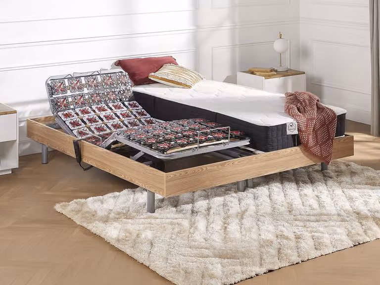 Cama articulada motorizada JOFAR de YSMÉE con colchón de látex ergonómico de 3 zonas, color beige, An/P/Al: 160 x 200 x 35 cm (2 unidades de 80 x 200 cm)